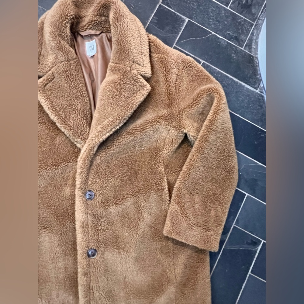 Gap tan brown teddy Sherpa coat jacket size large - Picture 4 of 6
